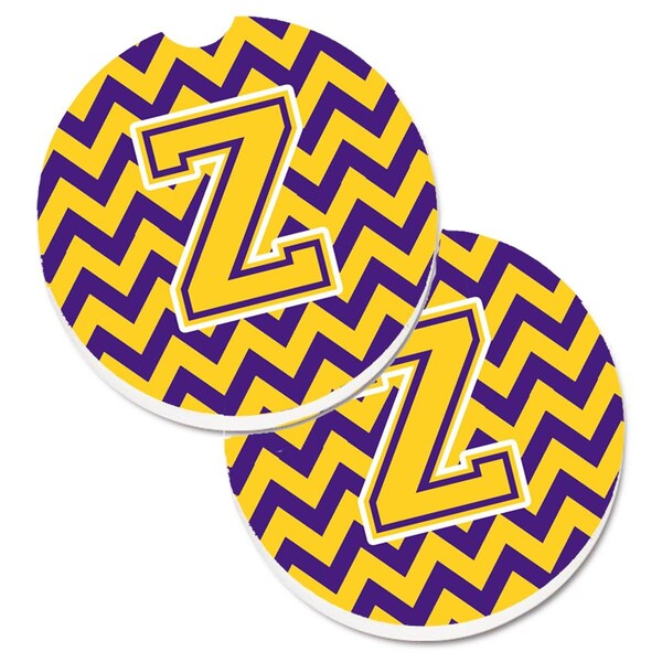 Carolines Treasures Letter Z Chevron Purple and Gold Cup Holder Car Coaster, PK2 CJ1041-ZCARC - main
